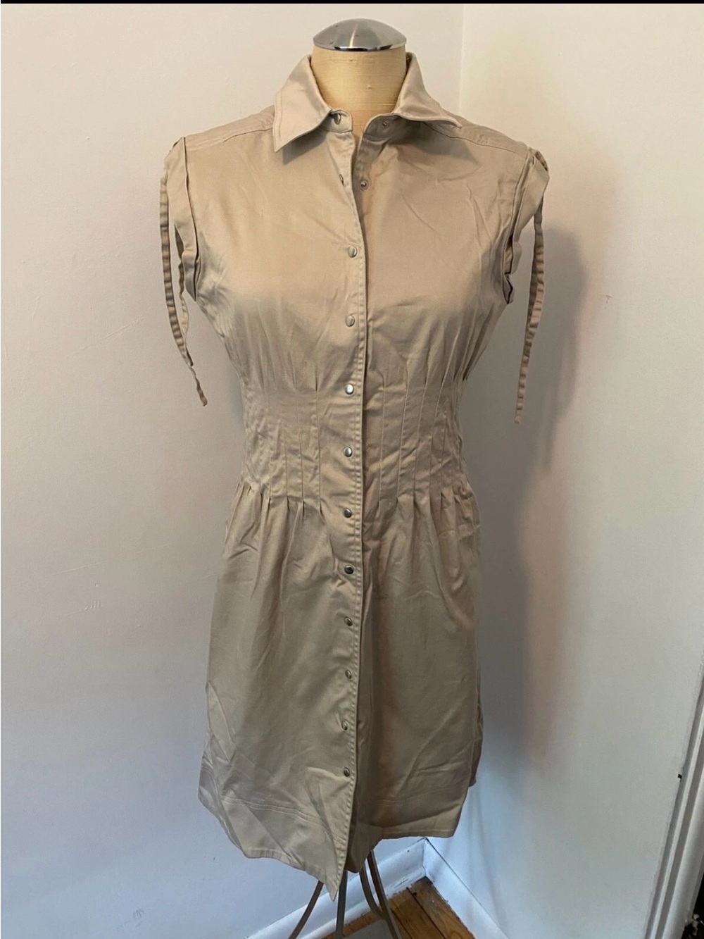 Calvin Klein Tan Sleeveless Button-Front Mini Dress